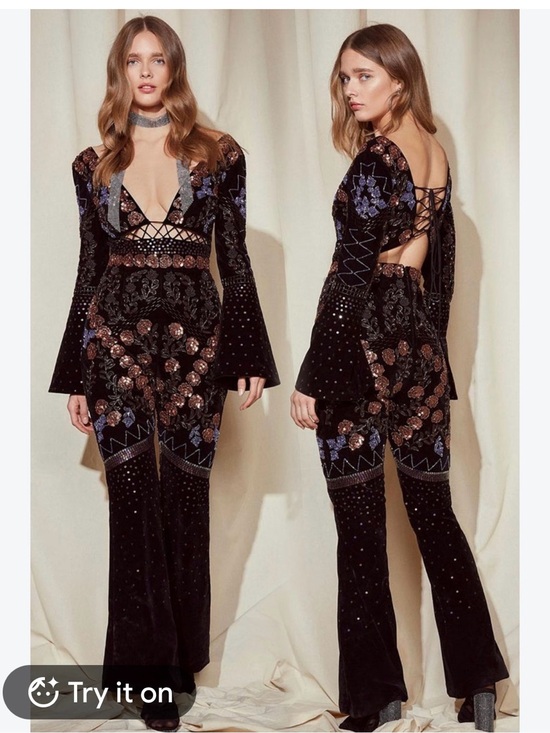 Nasty Gal Pants - NASTY GAL BLACK, ROSE GOLD & BLUE SEQUIN JUMPSUIT. SIZE 4. BACK LACEUP & ZIPPER.